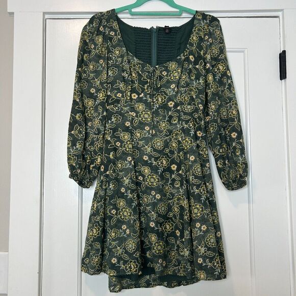 J. Crew Sweetheart Long Sleeve Mini Dress Vintage Vines Fabric Green Floral 00 - Picture 3 of 10